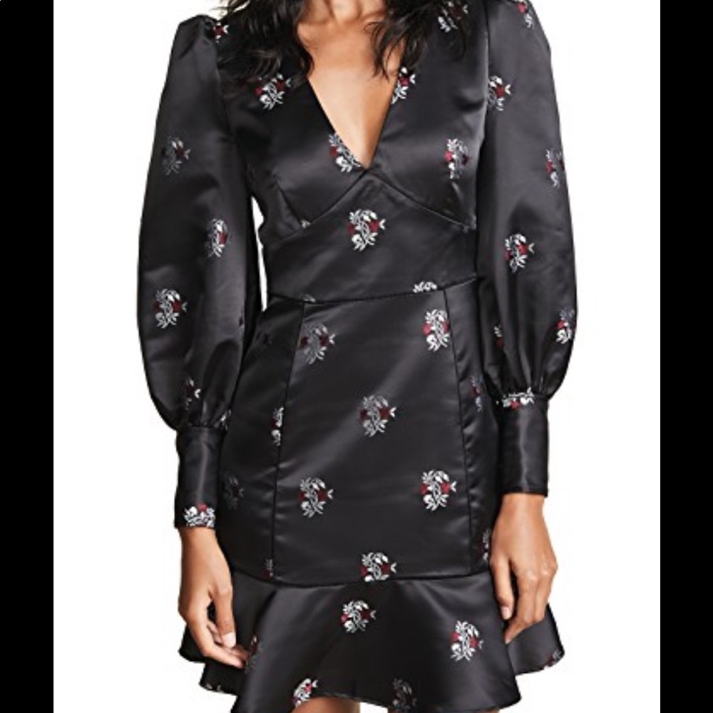 Joie Black Floral Minia Ruffle Hem Mini Dress